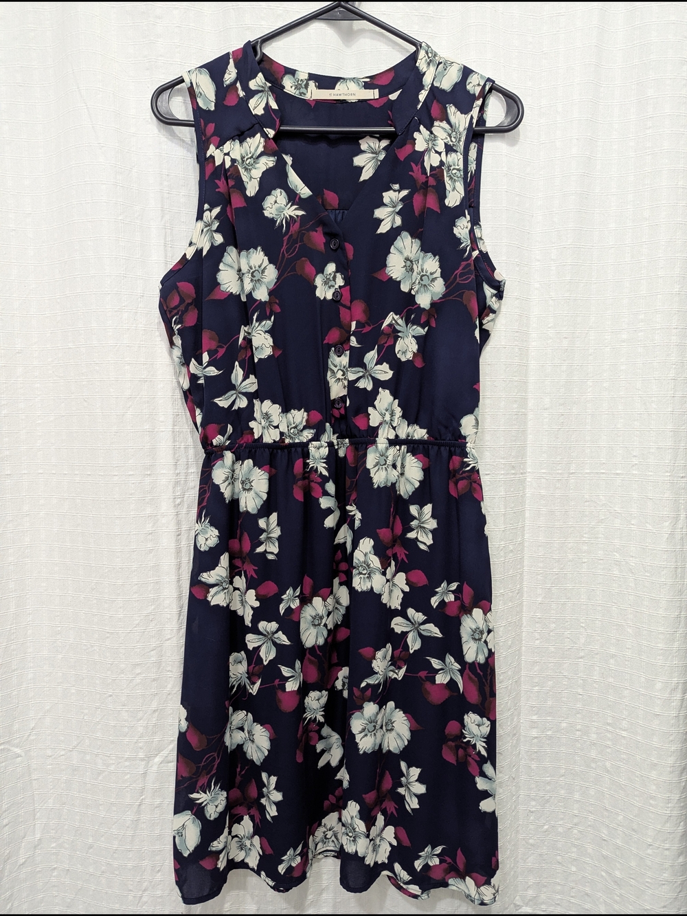 41 Hawthorn Navy Floral Midi Dress with Pink and White Blooms